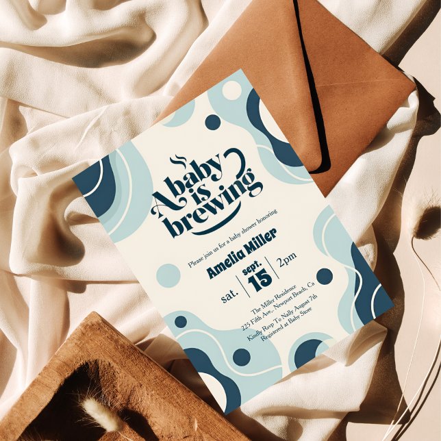 A Baby is Brewing Retro Blue Coffee Baby Shower Einladung (Von Creator hochgeladen)