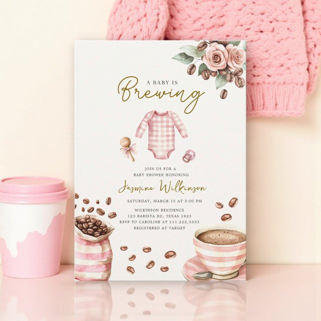 a babys brewing pink baby shower einladung (Von Creator hochgeladen)