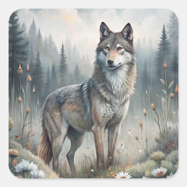 A Beautiful Forest Wolf Quadratischer Aufkleber (Vorderseite)