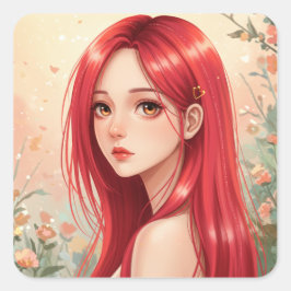 A beautiful girl exuding grace in nature quadratischer aufkleber