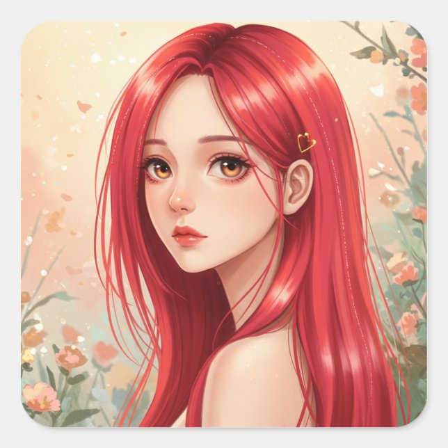 A beautiful girl exuding grace in nature quadratischer aufkleber (Vorderseite)