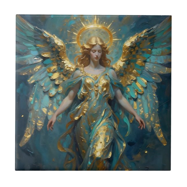 A Beautiful Gold and Turquoise Angel  Fliese (Vorderseite)