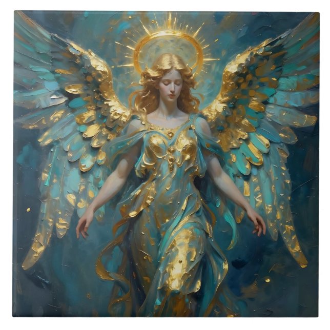 A Beautiful Gold and Turquoise Angel  Fliese (Vorderseite)