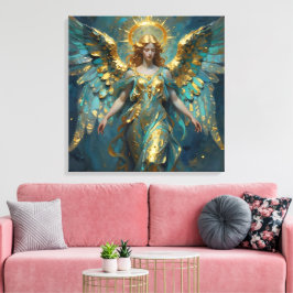 A Beautiful Gold and Turquoise Angel  Leinwanddruck