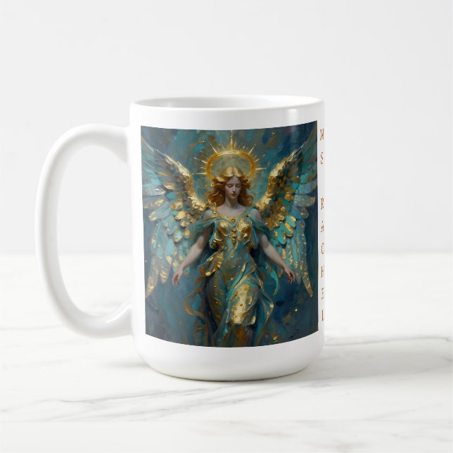 A Beautiful Gold and Turquoise Angel Personalized Kaffeetasse (Links)