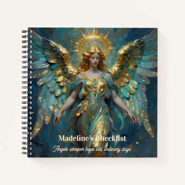A Beautiful Gold and Turquoise Angel Personalized Notizbuch (Vorderseite)