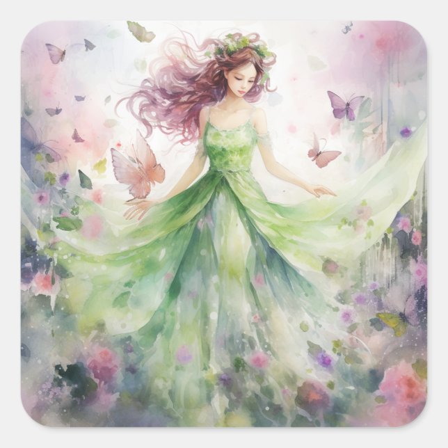 A Beautiful Spring Fairy Quadratischer Aufkleber (Vorderseite)