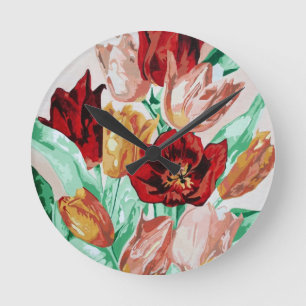 A Beautifully Bold Floral Bouquet of Tulips Runde Wanduhr