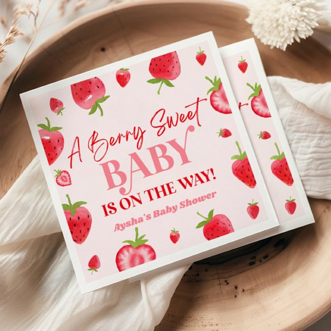 A Berry Sweet Baby Strawberry Baby Shower Serviette (Von Creator hochgeladen)