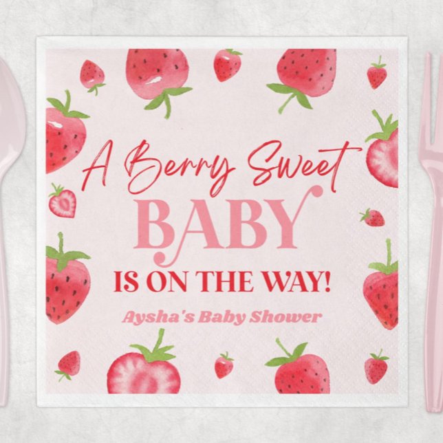 A Berry Sweet Baby Strawberry Baby Shower Serviette (Von Creator hochgeladen)