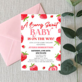 A Berry Sweet Baby Strawberry Pink Red Baby Shower Einladung