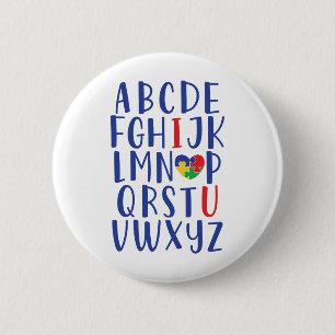 A bis Z Alphabet  I Liebe Autismus Button
