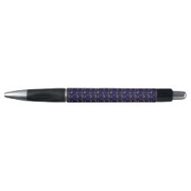 A black and silver pen with a decorative purple 