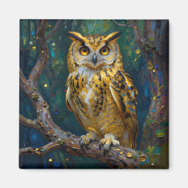 A Blue and Gold Majestic Owl Magnet