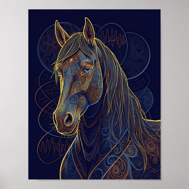 A blue fractal horse dreams poster (Vorne)