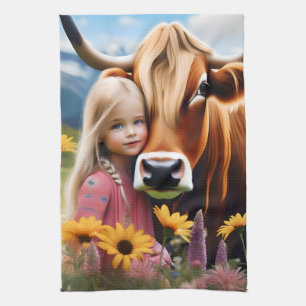 **"A Bond of the Highlands: A Child and her Cow"** Geschirrtuch