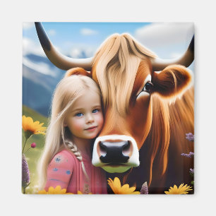 **"A Bond of the Highlands: A Child and her Cow"** Magnet