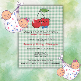 A Boy and Girl Twins Baby Shower Flat Card Einladung