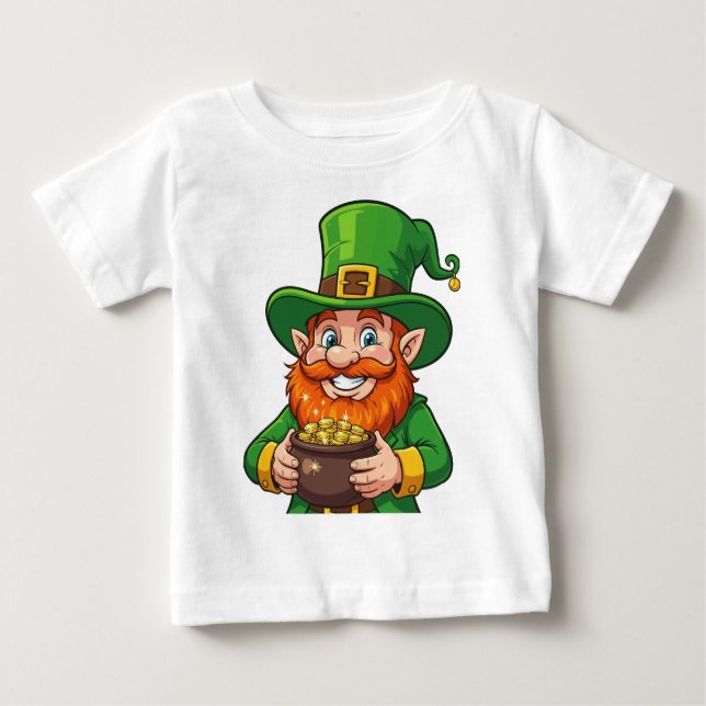 A Bright Cheerful Cartoon Leprechaun Baby T-shirt (Vorderseite)