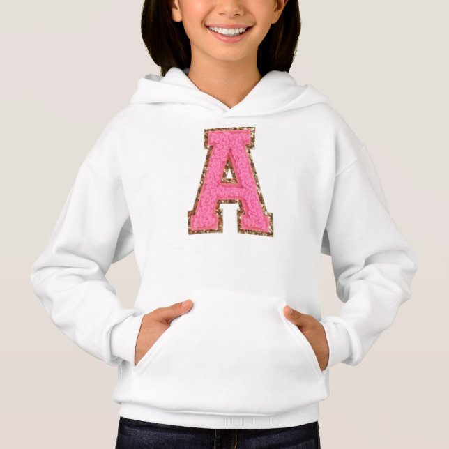 A - Bubblegum Glitzer Varsity Letter Patches Hoodie (Vorderseite)