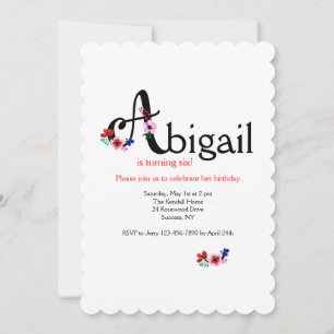 "A"-Buchstaben (Name mit Buchstabe A hinzufügen) Einladung