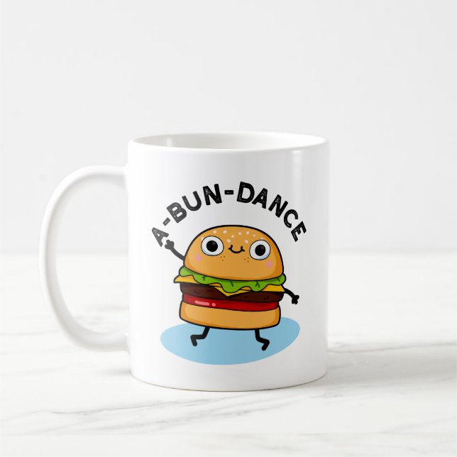 A-bun-dance Funny Dancing Burger Pun Kaffeetasse (Links)