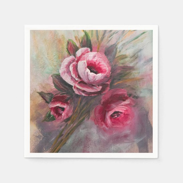 a Bunch of Pink Roses Painting done in Acrylic   Serviette (Vorderseite)