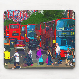 A busy Oxford Street with shoppers and red buses.  Mousepad