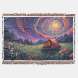 A camping scene throw blanket decke