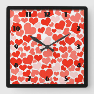 A Cascade of Love -  Hearts Pattern Quadratische Wanduhr