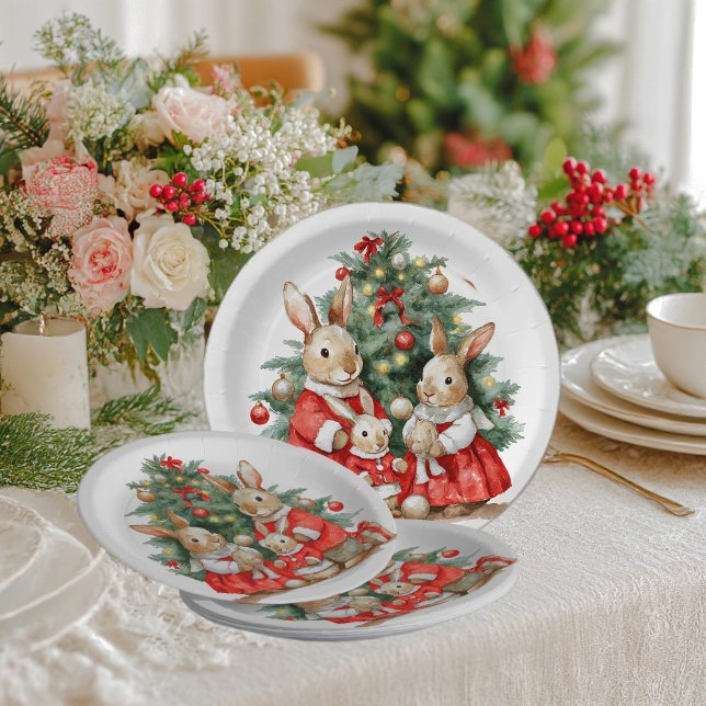 A cheerful family of rabbits under the New Year tr Pappteller (Von Creator hochgeladen)