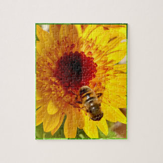 A cheerful flower with a busy bee puzzle. puzzle