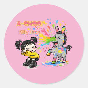A-CHOO! Dummer Esel – Lustige Cartoon-Esel-Nies-Sz Runder Aufkleber