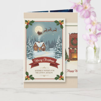 A Christmas card with snowy scenes, festive text, Karte