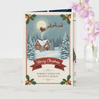 A Christmas card with snowy scenes, festive text, Karte