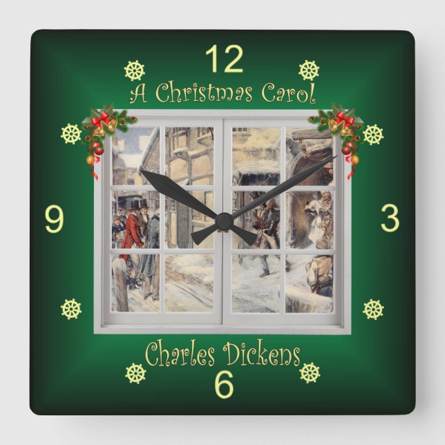 A Christmas Carol ~ Charles Dickens ~  Quadratische Wanduhr (Vorderseite)