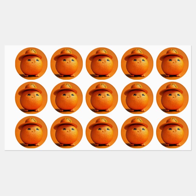 A Chubby Orange with Hat - wasserdicht Aufkleber (Blatt)