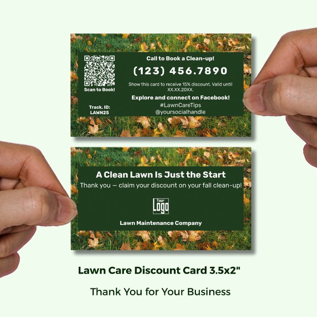 A Clean Lawn Is Just the Start Seasonal Autumn  Rabattkarte (A Clean Lawn Is Just the Start Seasonal Autumn Discount Card; Size:3.5x2 Inch, Green White Branding)