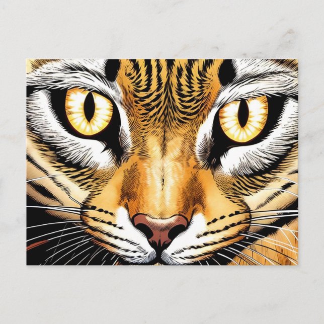 A close-up of a cat's face with yellow eyes postkarte (Vorderseite)