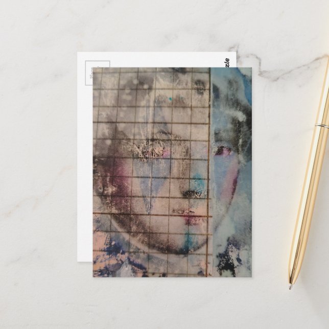 A Clown Face Abstract mixed media collage Postcard Postkarte (Vorderseite/Rückseite Beispiel)