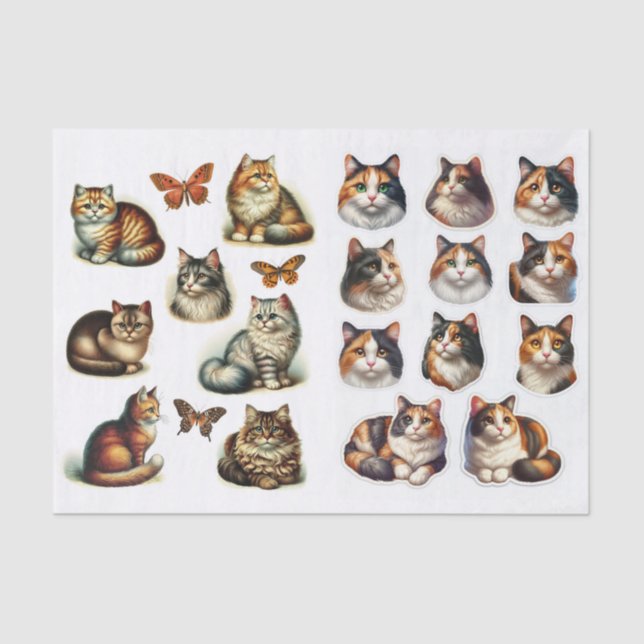 A Collection of Fussy Cuts Featuring Calico Cats Seidenpapier (Vorderseite)