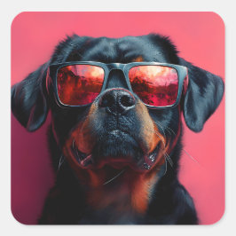 A cool rottweiler with sunglasses quadratischer aufkleber