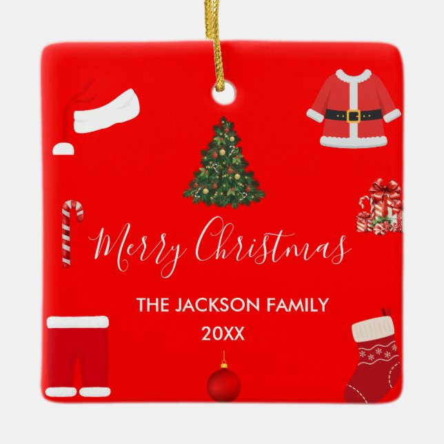 A Cozy Christmas Gathering Set on Warm Red Keramikornament (Vorderseite)