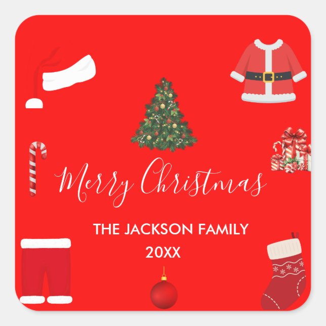A Cozy Christmas Gathering Set on Warm Red Quadratischer Aufkleber (Vorderseite)