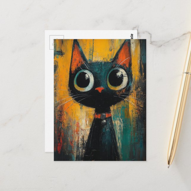 A Cute Adorable Black Cat Postkarte (Vorderseite/Rückseite Beispiel)