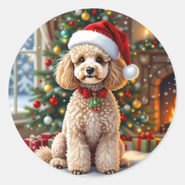 A Cute Festive Poodle Christmas Runder Aufkleber