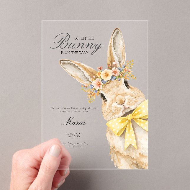A cute little Floral Bunny Yellow Bow Baby Shower  Acryleinladungen (Insitu (Handheld))