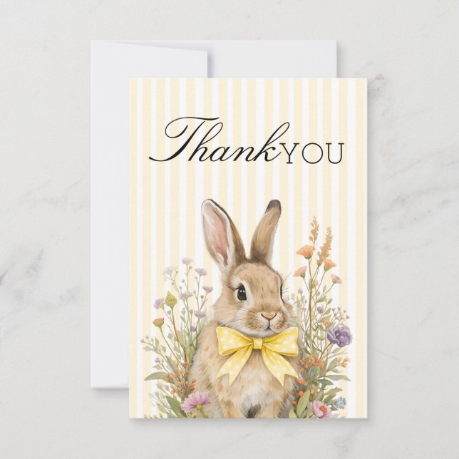 A cute little Floral Bunny Yellow Bow Baby Shower  Dankeskarte (Vorderseite)