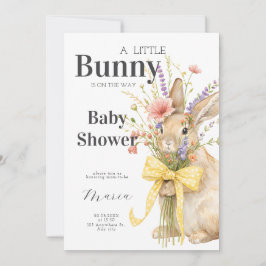 A cute little Floral Bunny Yellow Bow Baby Shower  Einladung