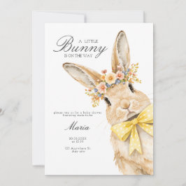 A cute little Floral Bunny Yellow Bow Baby Shower  Einladung